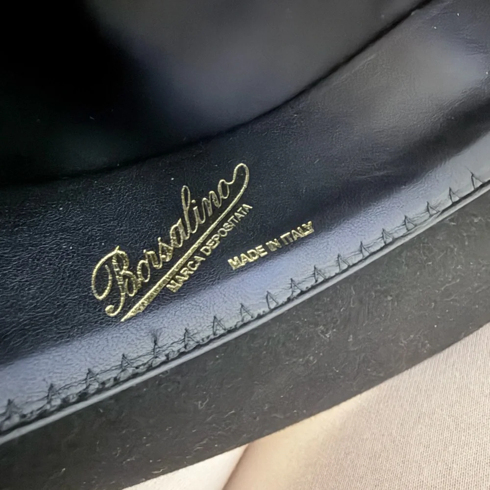 Borsalino Alessandria Wide Brim Fedora Black Shaved Fur Felt Hat 7 1/8